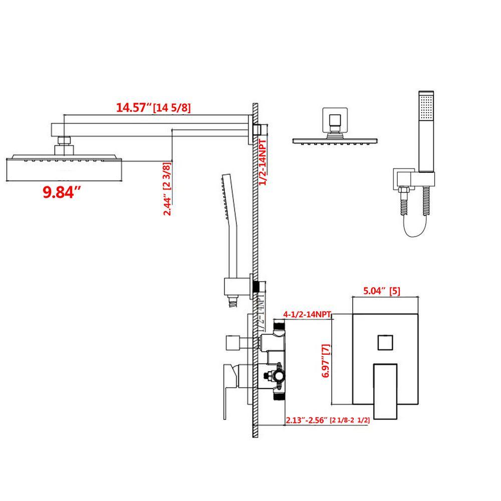 Shower System Wall Mounted with 10 in. Square Rainfall Shower head and Handheld Shower Head Set, Brushed Gold - Super Arbor