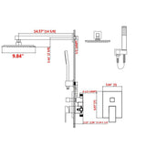 Shower System Wall Mounted with 10 in. Square Rainfall Shower head and Handheld Shower Head Set, Brushed Gold - Super Arbor