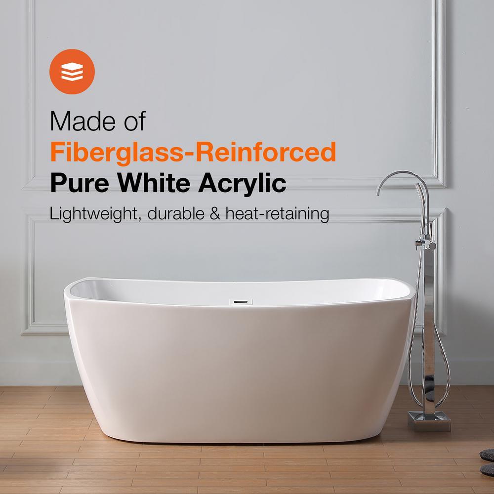 Birkett 56 in. Acrylic Flatbottom Non-Whirlpool Bathtub in White - Super Arbor