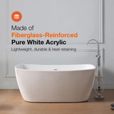 Birkett 56 in. Acrylic Flatbottom Non-Whirlpool Bathtub in White - Super Arbor