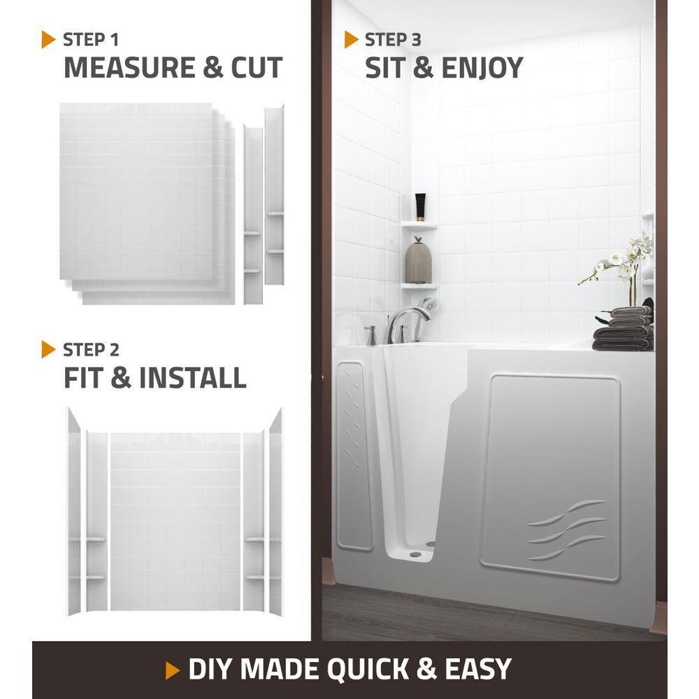 Rampart 5 ft. Walk-in Whirlpool and Air Bathtub with 4 in. Tile Easy Up Adhesive Wall Surround in White - Super Arbor