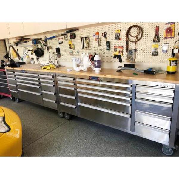72 in. 15-Drawer Mobile Workbench Tool Chest Cabinet with Wooden Top in Stainless Steel - Super Arbor