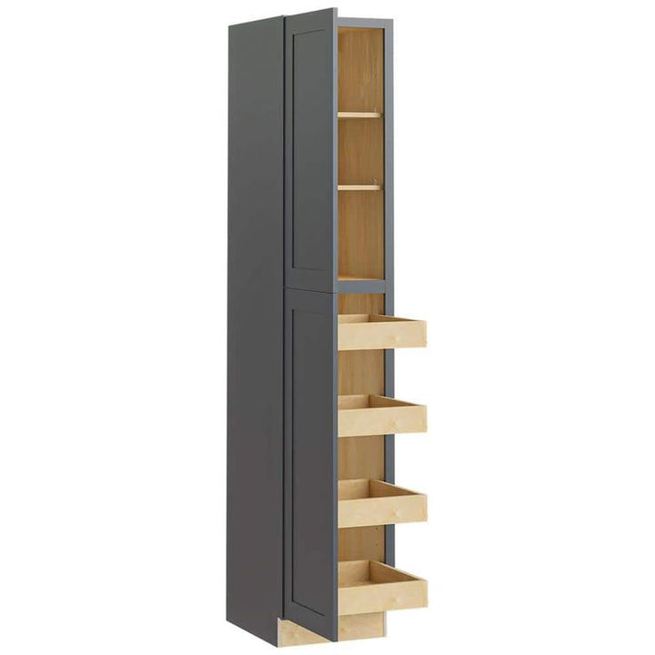 Home Decorators Collection Newport 18 in. W x 24 in. D x 96 in. H Assembled Plywood Pantry Kitchen Cabinet in Deep Onyx with 4ROT Soft Close LH