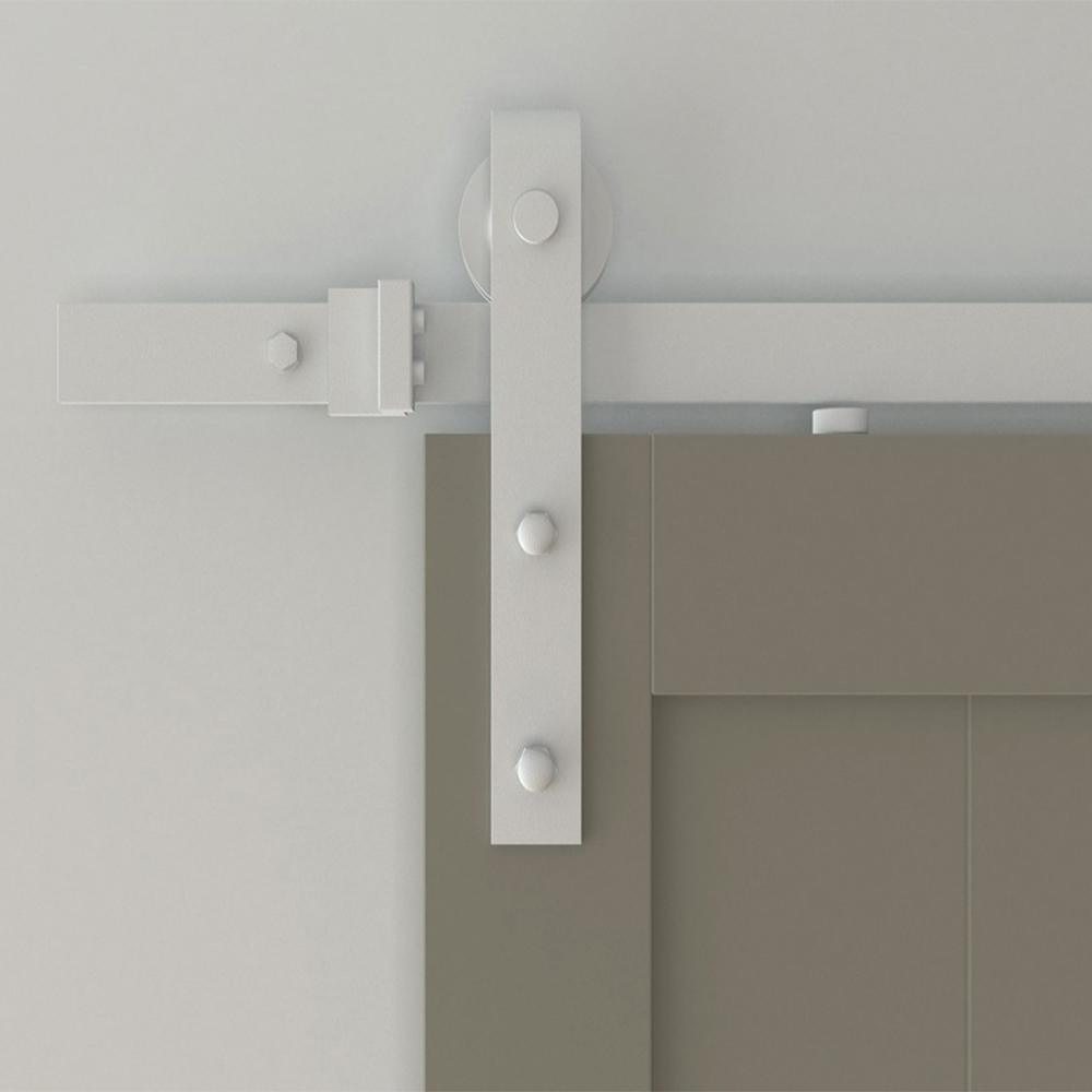 Soft Closed Hook Strap White Rolling Barn Door Hardware Kit with 2-3/4 in. Wheel - Super Arbor