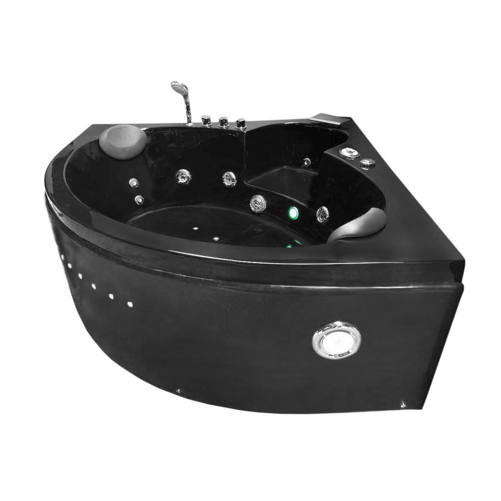 Dolphin 59 in. Acrylic Center Drain Corner Alcove Whirlpool Bathtub in Black - Super Arbor