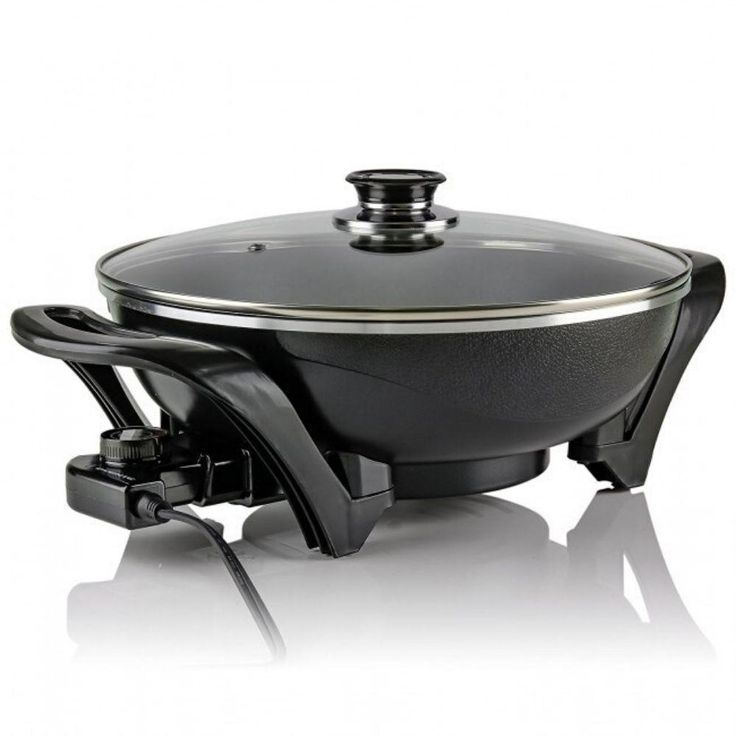 13 In. Black Non-Stick Electric Skillet with Aluminum Body Adjustable Temperature Controller Tempered Glass Cover