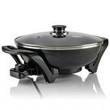 13 In. Black Non-Stick Electric Skillet with Aluminum Body Adjustable Temperature Controller Tempered Glass Cover