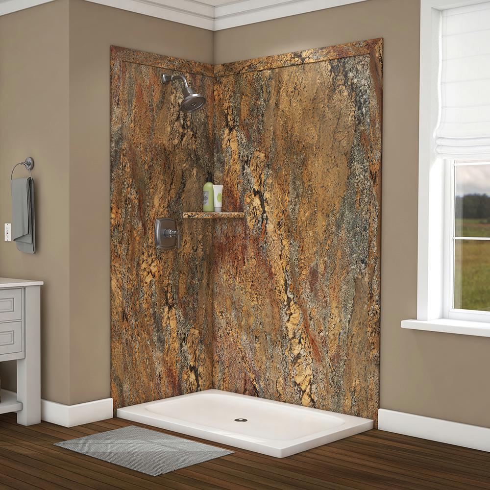 Elegance 36 in. x 48 in. x 80 in. 7-Piece Easy Up Adhesive Corner Shower Wall Surround in Triton - Super Arbor