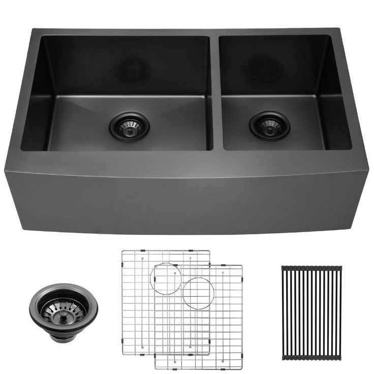 Stainless Steel 33 in. Gunmetal Black Double Bowl Farmhouse Apron Front Kitchen Sink 60/40 16-Gauge Farm Sink