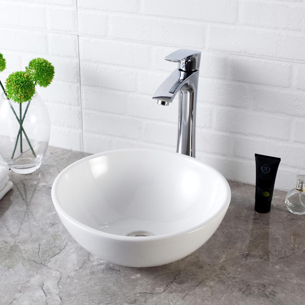 Vessel Sink in White Porcelain Ceramic 13 in. x 13 in. Bathroom Round Bowl - Super Arbor