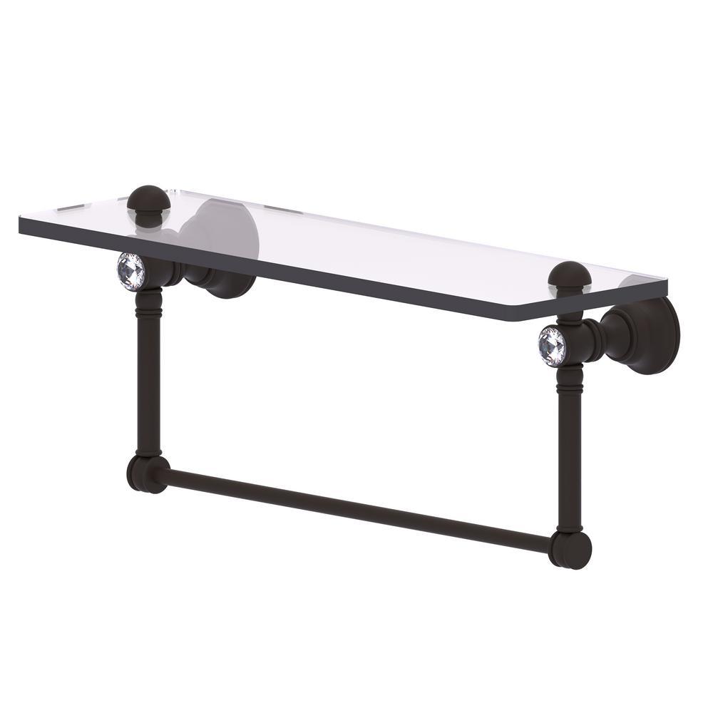Carolina Crystal Collection 16 in. Glass Shelf with Integrated Towel Bar in Polished Brass - Super Arbor