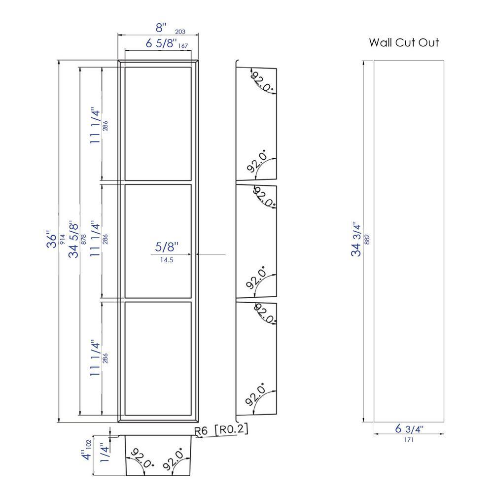 Matte Black 8 in. x 36 in. Stainless Steel Niche - Super Arbor