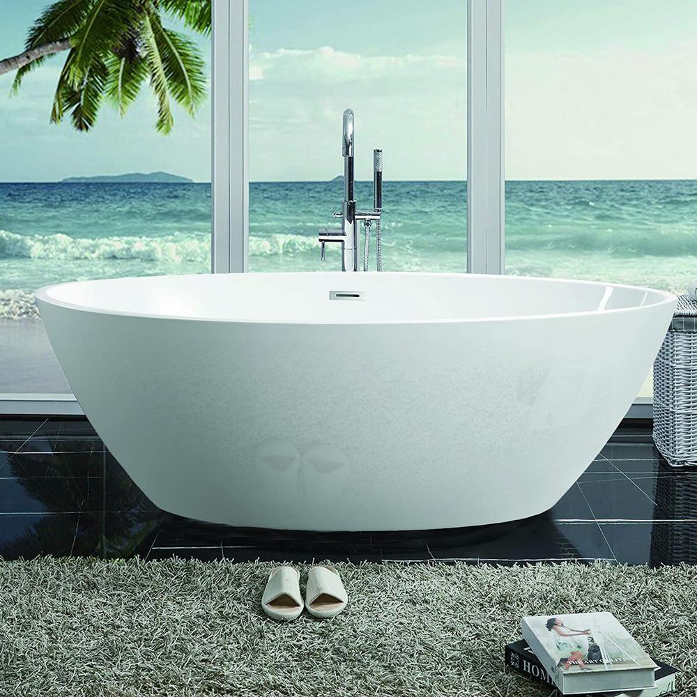 Amiens 69 in. Acrylic Flatbottom Freestanding Bathtub in White - Super Arbor