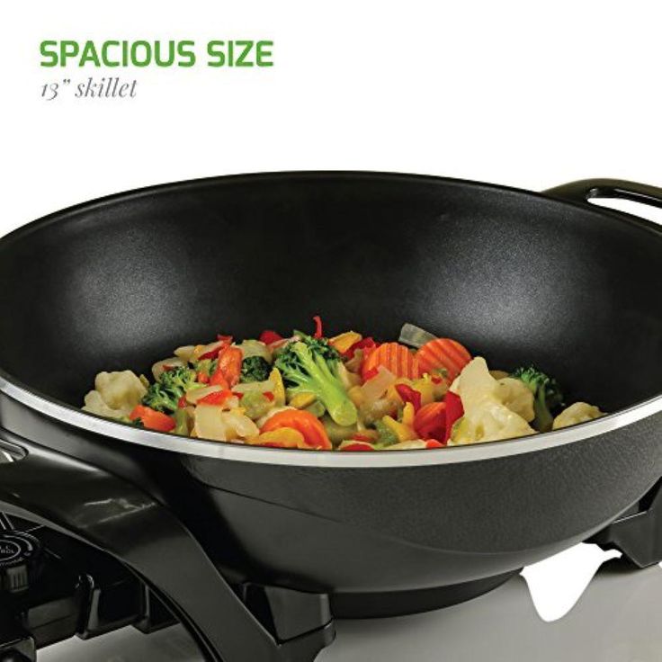 13 In. Black Non-Stick Electric Skillet with Aluminum Body Adjustable Temperature Controller Tempered Glass Cover