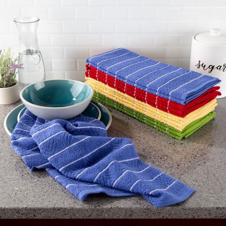 100% Cotton Striped Chevron Weave Kitchen Towels (Set of 8)