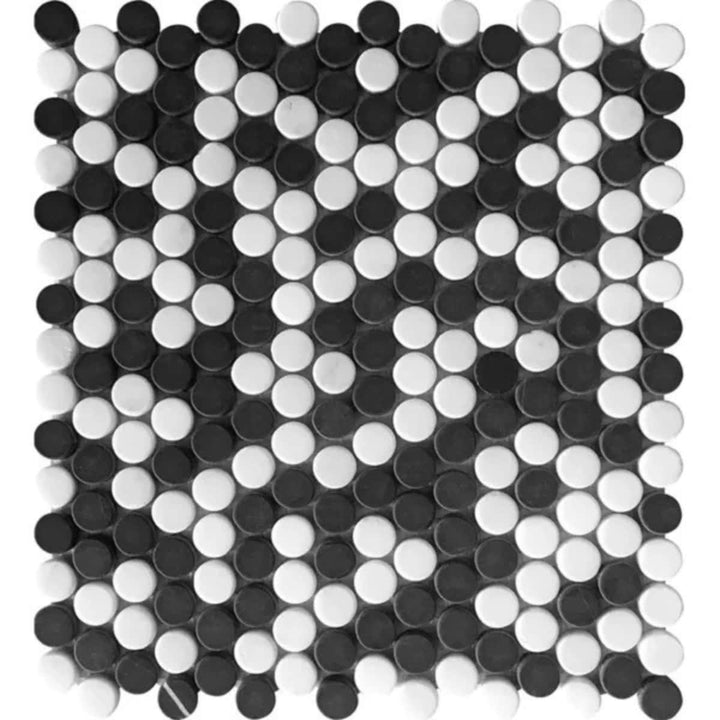 Apollo Tile Noir Luxe Black, White 11-in x 12-in Multi-finish Natural stone Marble Round Mosaic Floor and Wall Tile product image