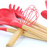 Red Silicone and Wood Cooking Utensils (Set of 12)