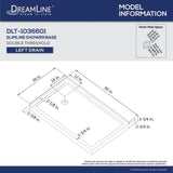 DreamLine SlimLine 36 in. D x 60 in. W Double Threshold Shower Base, Left-Hand Drain, White
