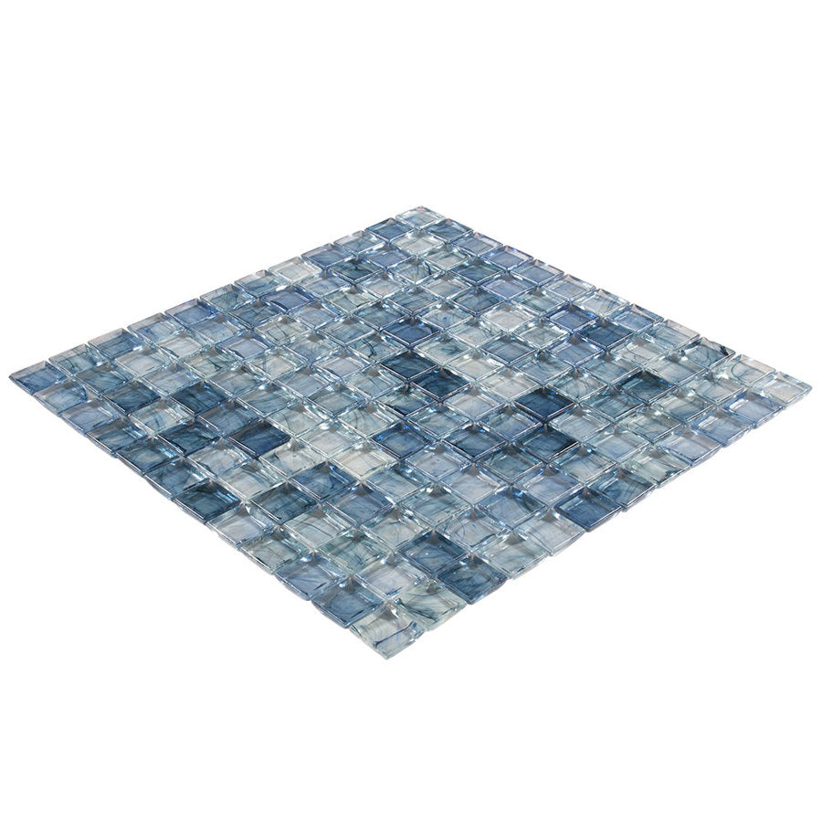 Elida Ceramica Lagoon Blue Glossy Glass Uniform Squares Mosaic Wall Tile - Super Arbor