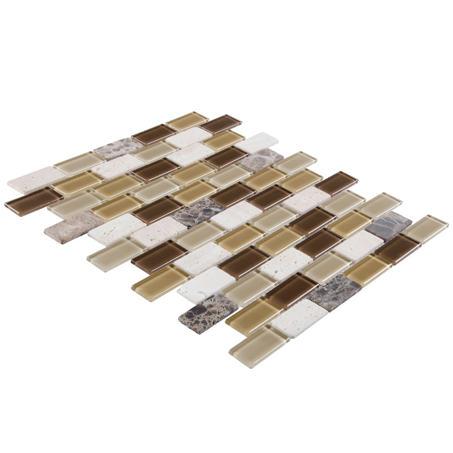 Elida Ceramica Midnight 12-in x 12-in Glossy Glass/Stone Marble Brick Mosaic Wall Tile - Super Arbor