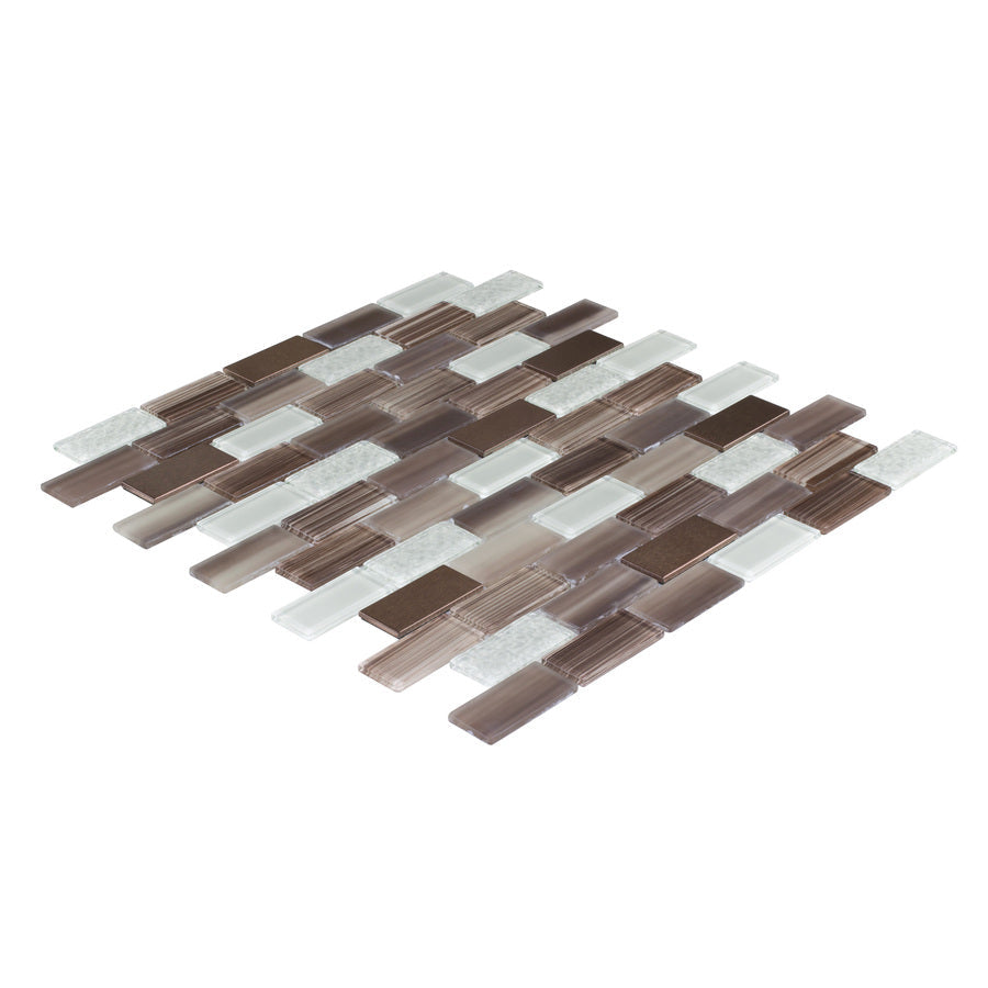 Elida Ceramica Midnight 12-in x 12-in Glossy Glass/Stone Marble Brick Mosaic Wall Tile - Super Arbor