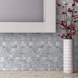 Elida Ceramica Brushed City Windows Staggered 12-in x 12-in Glossy Glass/Metal Mosaic Wall Tile - Super Arbor