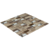 Elida Ceramica Brushed City Windows Staggered 12-in x 12-in Glossy Glass/Metal Mosaic Wall Tile - Super Arbor