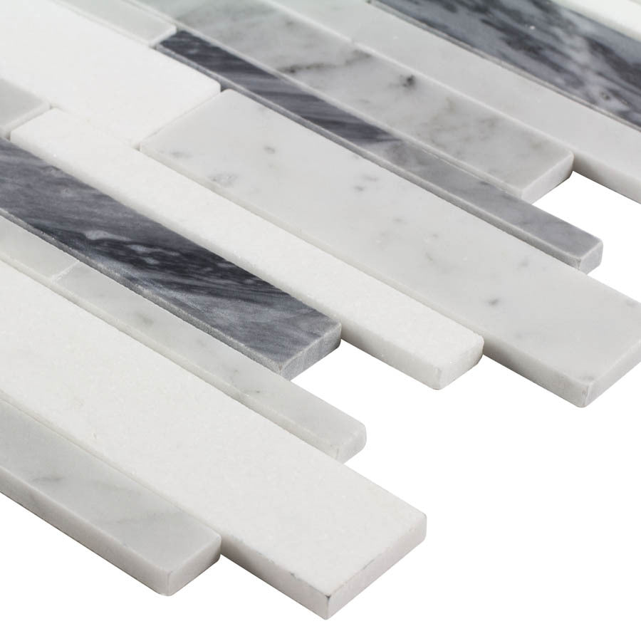 Elida Ceramica Bianca Blended 12-in x 12-in Polished Natural Stone Marble Linear Mosaic Wall Tile