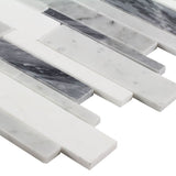 Elida Ceramica Bianca Blended 12-in x 12-in Polished Natural Stone Marble Linear Mosaic Wall Tile