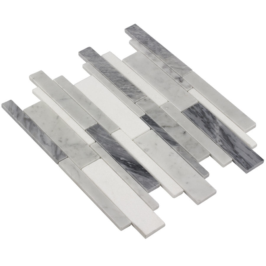 Elida Ceramica Bianca Blended 12-in x 12-in Polished Natural Stone Marble Linear Mosaic Wall Tile