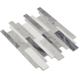 Elida Ceramica Bianca Blended 12-in x 12-in Polished Natural Stone Marble Linear Mosaic Wall Tile
