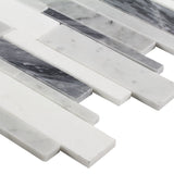 Elida Ceramica Bianca Blended 12-in x 12-in Polished Natural Stone Marble Linear Mosaic Wall Tile