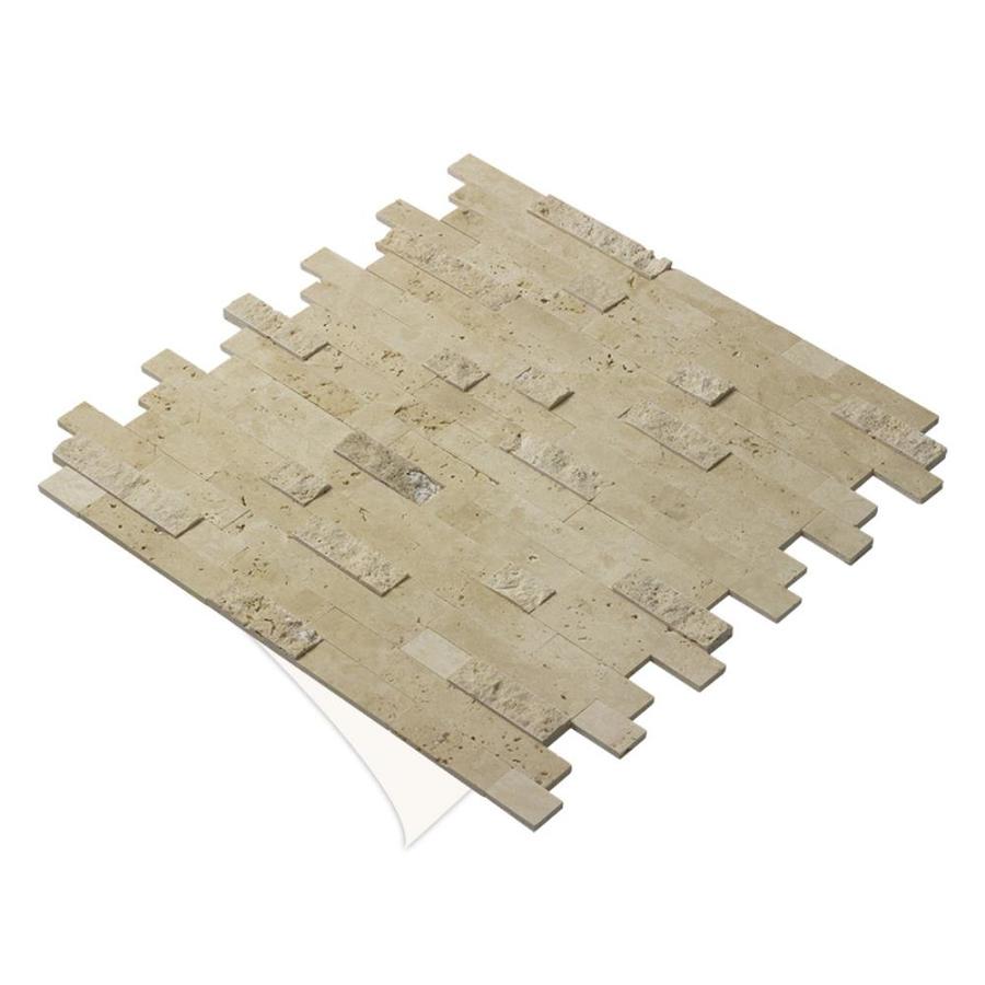 Peel&Stick Mosaics Peel and Stick Stacked Carrara 10-in x 10-in Multi-Finish Natural Stone Travertine Linear Mosaic Peel & Stick Tile - Super Arbor