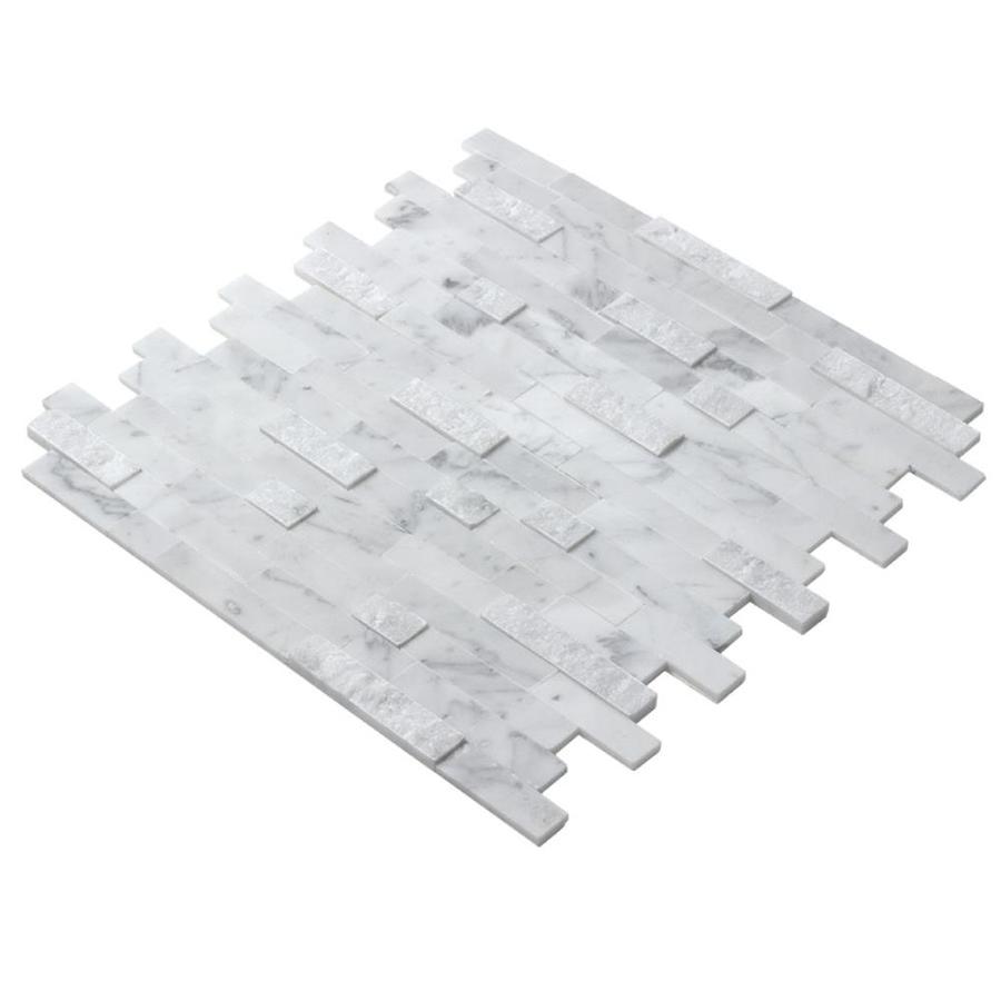 Peel&Stick Mosaics Peel and Stick Stacked Carrara 10-in x 10-in Multi-Finish Natural Stone Travertine Linear Mosaic Peel & Stick Tile