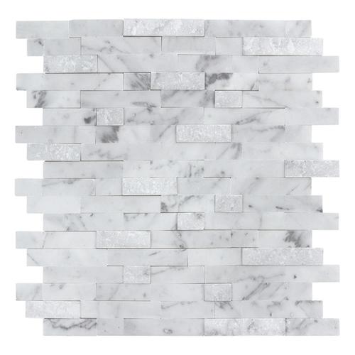 Peel&Stick Mosaics Peel and Stick Stacked Carrara 10-in x 10-in Multi-Finish Natural Stone Travertine Linear Mosaic Peel & Stick Tile