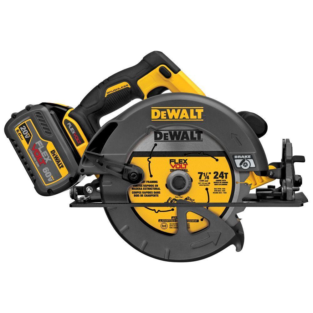 FLEXVOLT 60-Volt MAX Lithium-Ion Cordless Brushless 7-1/4 in. Circular Saw with (2) Batteries 2Ah, Charger and Case - Super Arbor