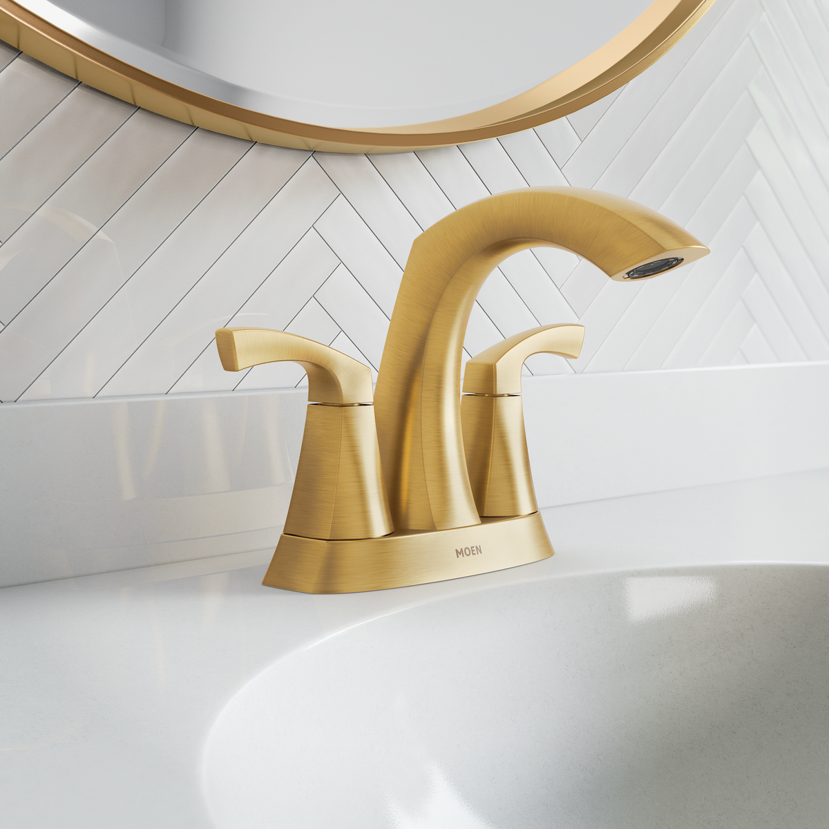 Moen Lindor Spot Resist Brushed Nickel 2‑Handle 4‑in Centerset WaterSense Bathroom Sink Faucet with Drain