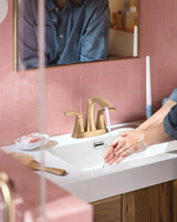 Moen Lindor Spot Resist Brushed Nickel 2‑Handle 4‑in Centerset WaterSense Bathroom Sink Faucet with Drain