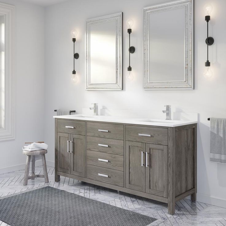 Kali 72 in. W x 22 in. D Bath Vanity in Gray ENGRD Stone Vanity Top in White with White Basin Power Bar and Organizer