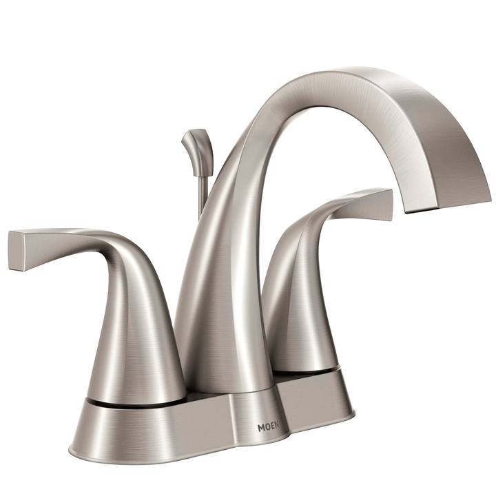 Moen Oxby Spot Resist Brushed Nickel 2‑Handle 4‑in Centerset WaterSense Bathroom Sink Faucet with Drain