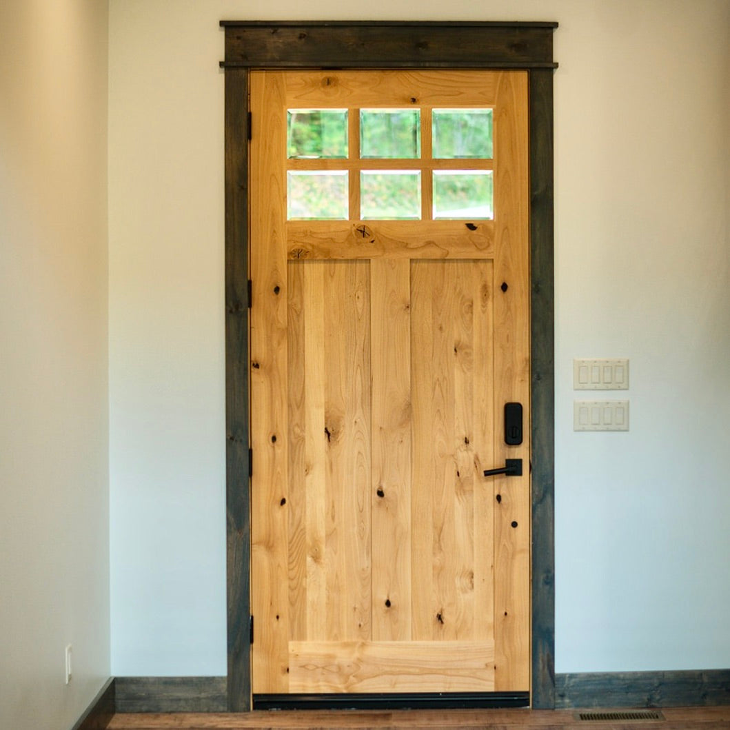 Krosswood Doors 36 in. x 80 in. Craftsman 2-Panel 6-Lite Clear Low-E Knotty Alder Unfinished Wood Front Door Slab