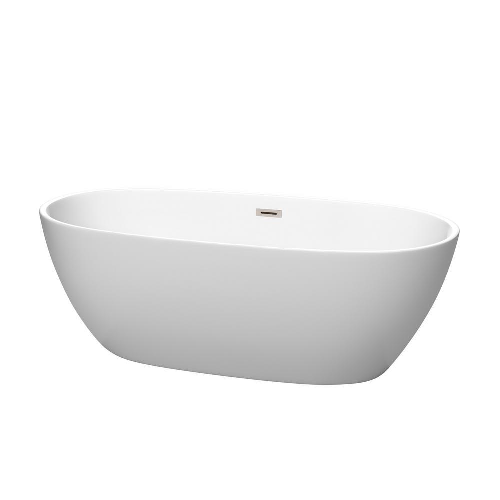 Juno 59 in. Acrylic Flatbottom Bathtub in Matte White with Polished Chrome Trim - Super Arbor