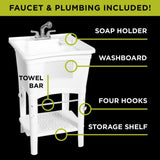 Ergo Tub Freestanding 24 in. x 24 in. Complete Laundry Work Center in White, with Non-Metallic Pull-Out Faucet in Chrome - Super Arbor