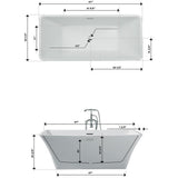 67 in. Acrylic Center Drain Rectangle Flat Bottom Freestanding Bathtub in White - Super Arbor