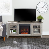 58 in. Wood Media TV Stand Console with Fireplace - Grey Wash - Super Arbor