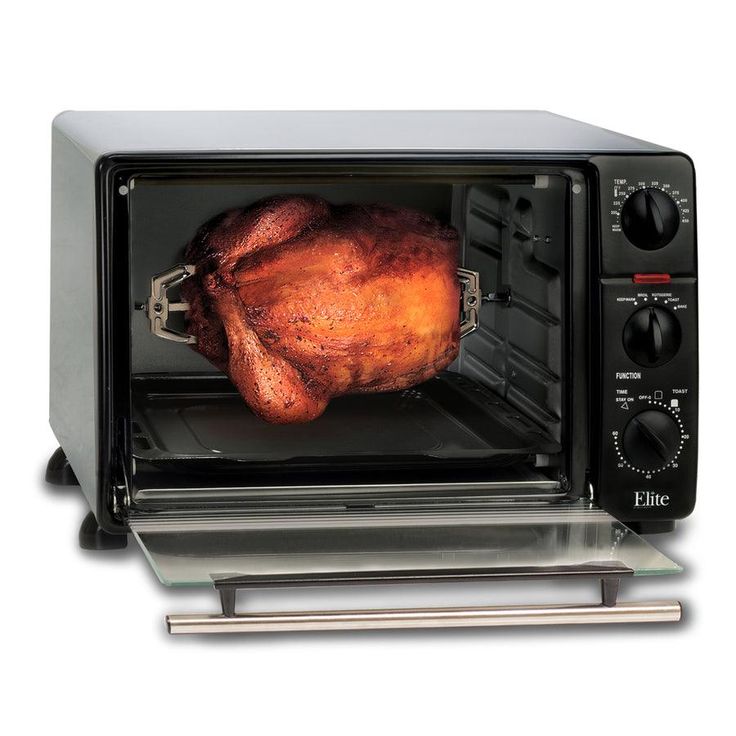 Elite Unit, bake pan, rack, rotisserie skewer 6-Slice Black Toaster Oven with Rotisserie (1500-Watt)