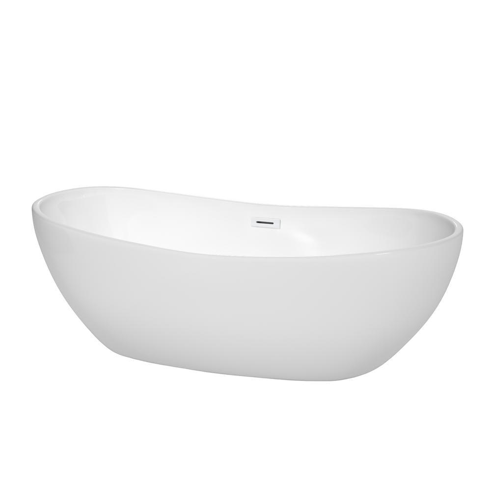 Rebecca 60 in. Acrylic Flatbottom Non-Whirlpool Bathtub in White with Polished Chrome Trim - Super Arbor