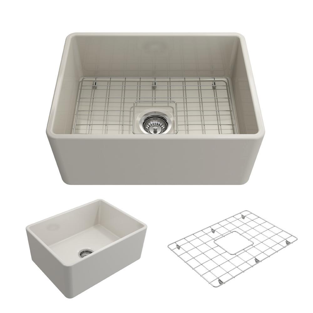 Classico Farmhouse Apron Front Fireclay 30 in. Single Bowl Kitchen Sink with Bottom Grid and Strainer in White - Super Arbor