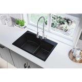 Quartz Classic Drop-In Composite 33 in. Rounded Offset Double Bowl Kitchen Sink in Black