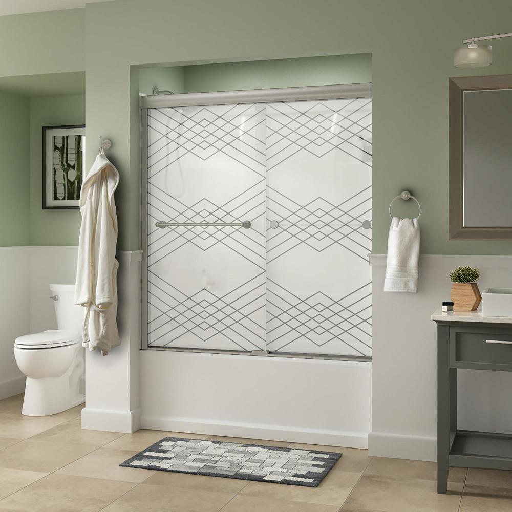 Crestfield 60 in. x 58-1/8 in. Semi-Frameless Traditional Sliding Bathtub Door in Bronze with Transition Glass - Super Arbor